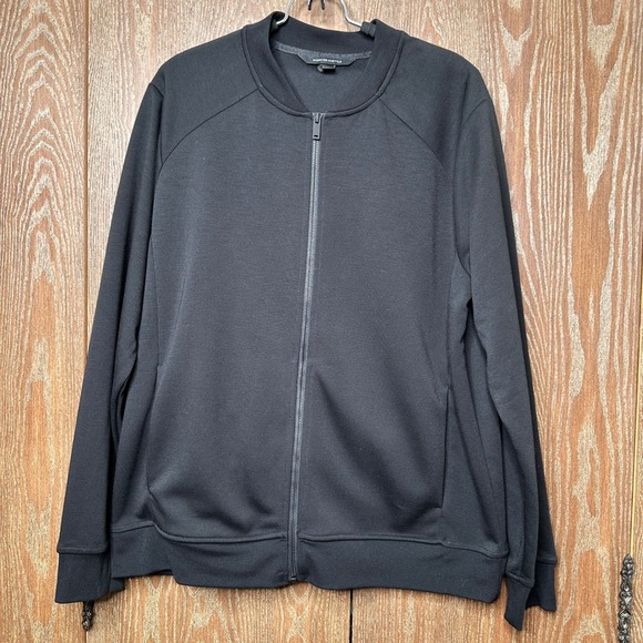 Mercer+Mettle Jackets & Blazers - NWT MERCER + METTLE Black Double Knit Bomber Jacket Full Zip Rib Collar Cuffs Lg